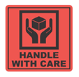 Handle With Care Printed Label Black on Orange 99mm x 99mm  500 Labels Roll